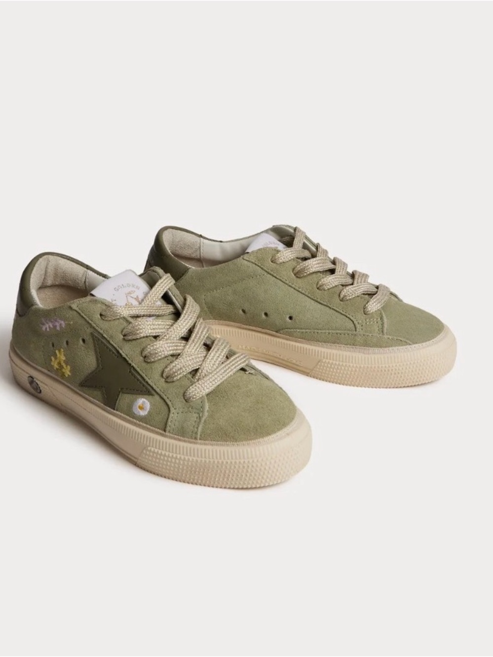 Bonpoint Golden Goose Kids Olive Suede Star Sneakers - Olive - Picture 2 of 6